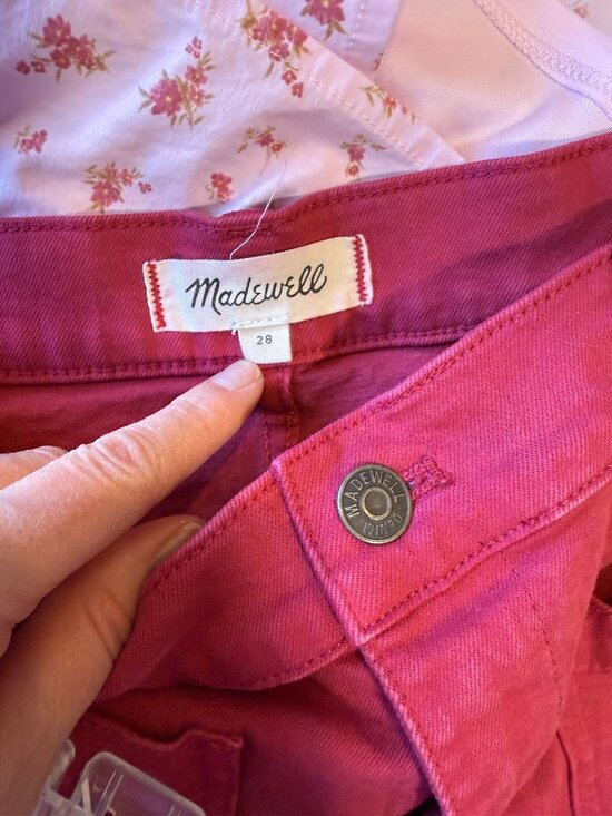 Madewell Size 28 Red Shorts Denim Stretch Distressed - Picture 5 of 7